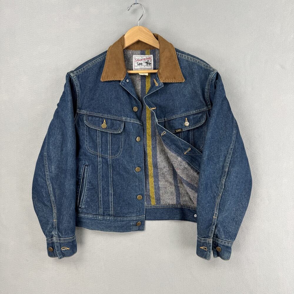 Vintage Lee Storm Rider Jacket Mens 42 Denim Blanket Lined Corduroy USA 80s